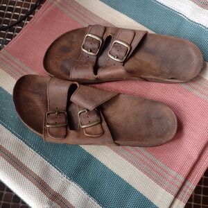 Woman's size 10 Brown Leather Buckle Slide Sandles
